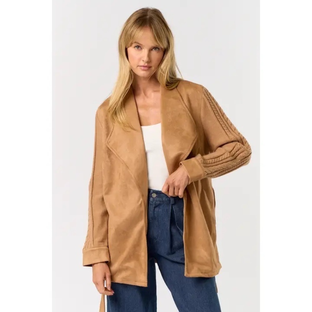 Elegant Tan Cardigan with Belt - Picture 2 of 2